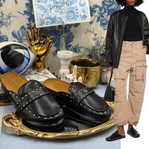 🆕 TORY BURCH 🧿 NWOB Finished Leather Stud Embellish Mellow Mule, Sz 7 *SAMPLE*